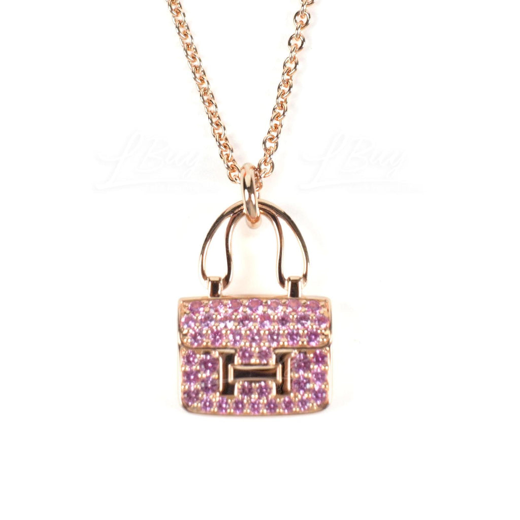 18K Hermes Amulettes Constance Pink Diamonds Pendant Necklace