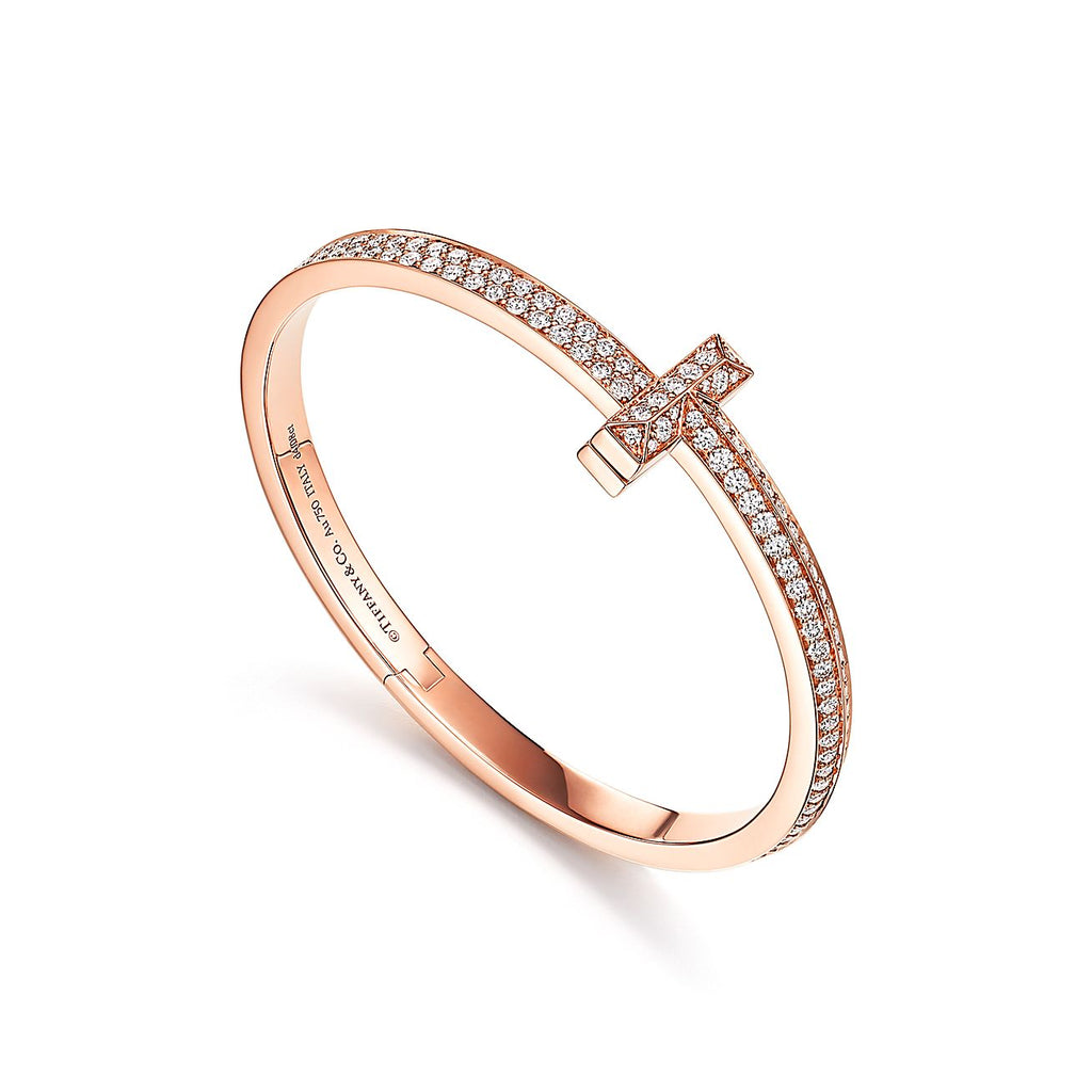 18K Tiffany Wide Diamond Hinged Bangle Bracelet