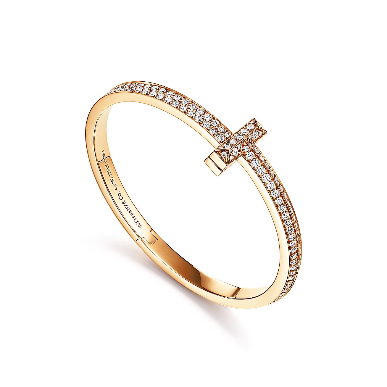 18K Tiffany Wide Diamond Hinged Bangle Bracelet