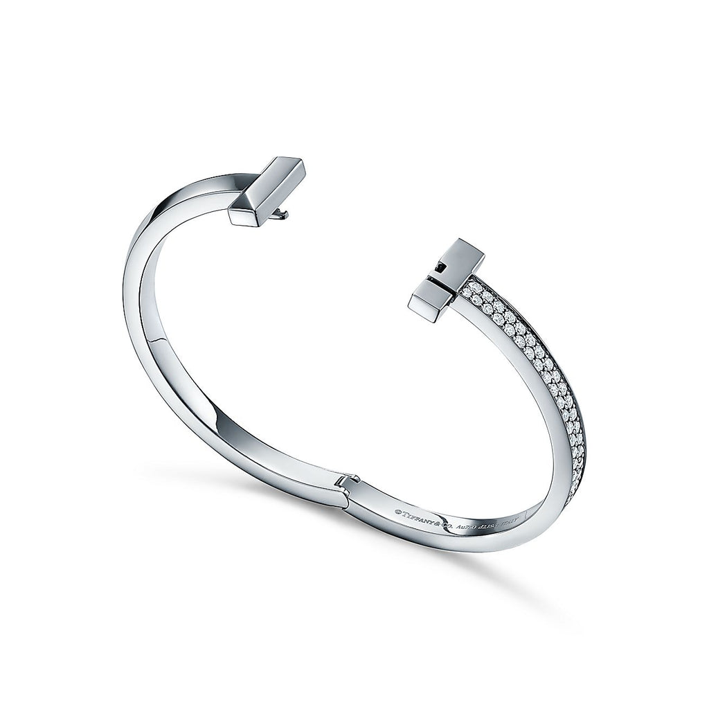18K Tiffany Wide Diamond Hinged Bracelet
