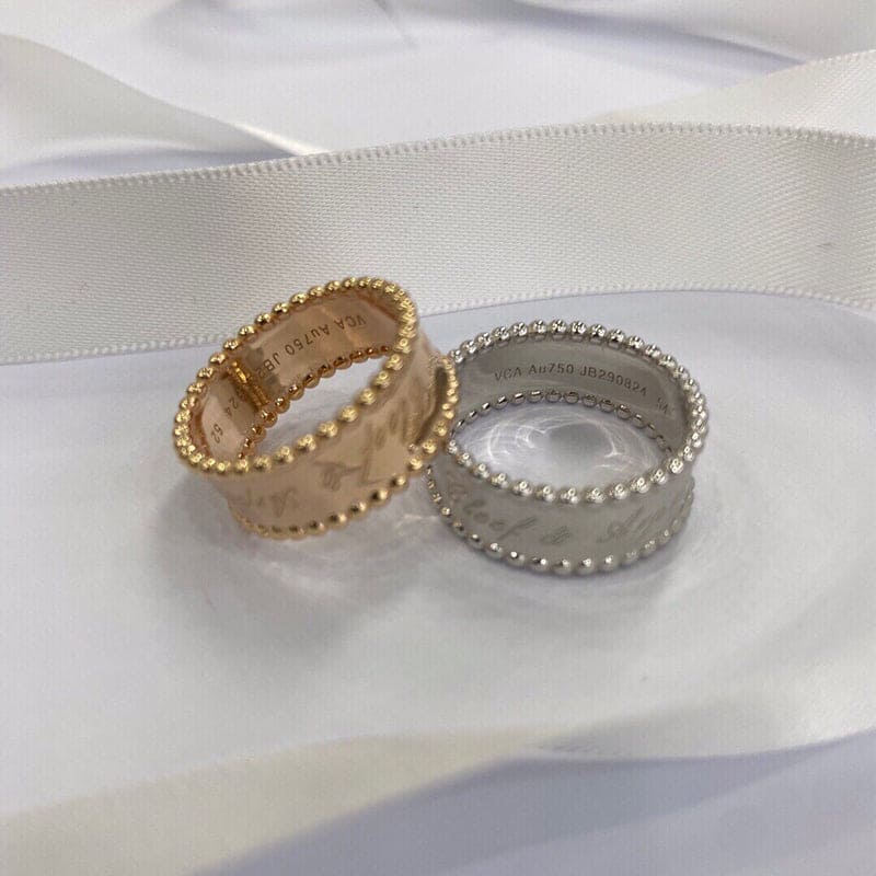 18K Van Cleef & Arpels White Gold Perlee Signature Ring