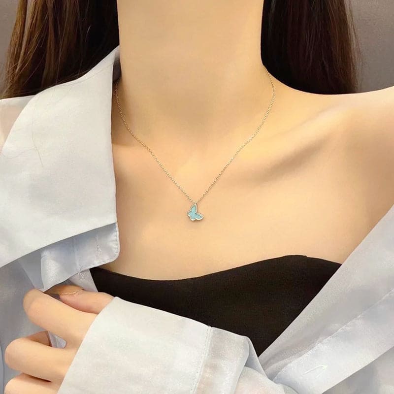 18K Van Cleef & Arpels Sweet Alhambra Blue Butterfly Necklace