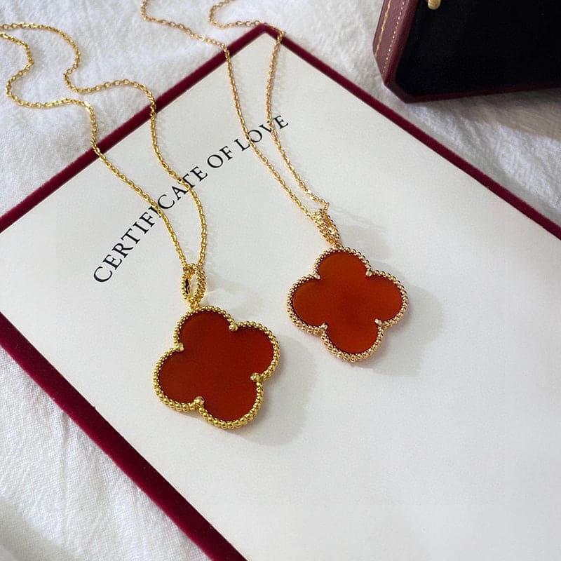 18K Van Cleef & Arpels Magic Alhambra One Motifs Carnelian Clover Necklace
