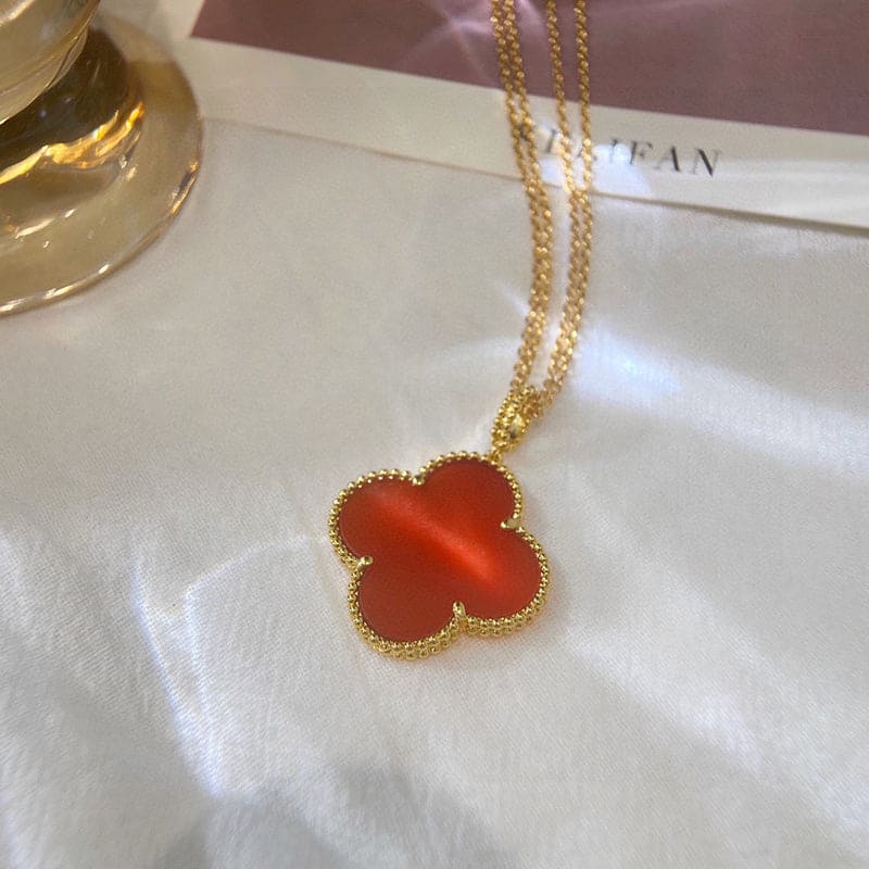 18K Van Cleef & Arpels Magic Alhambra One Motifs Carnelian Clover Necklace