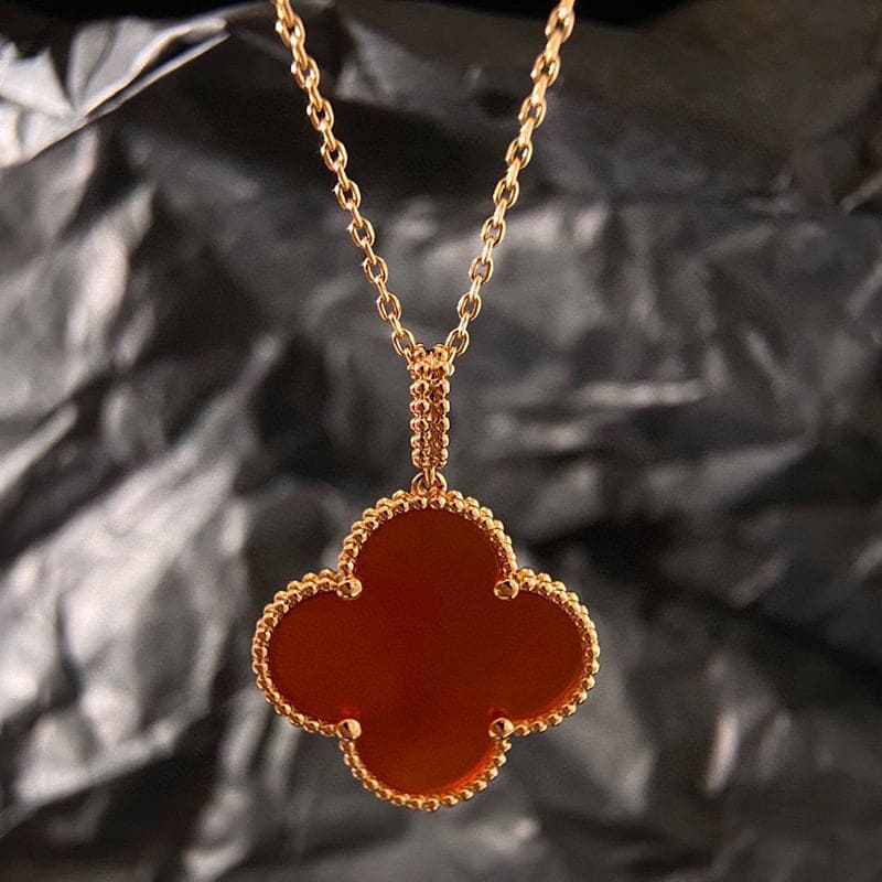 18K Van Cleef & Arpels Magic Alhambra One Motifs Carnelian Clover Necklace