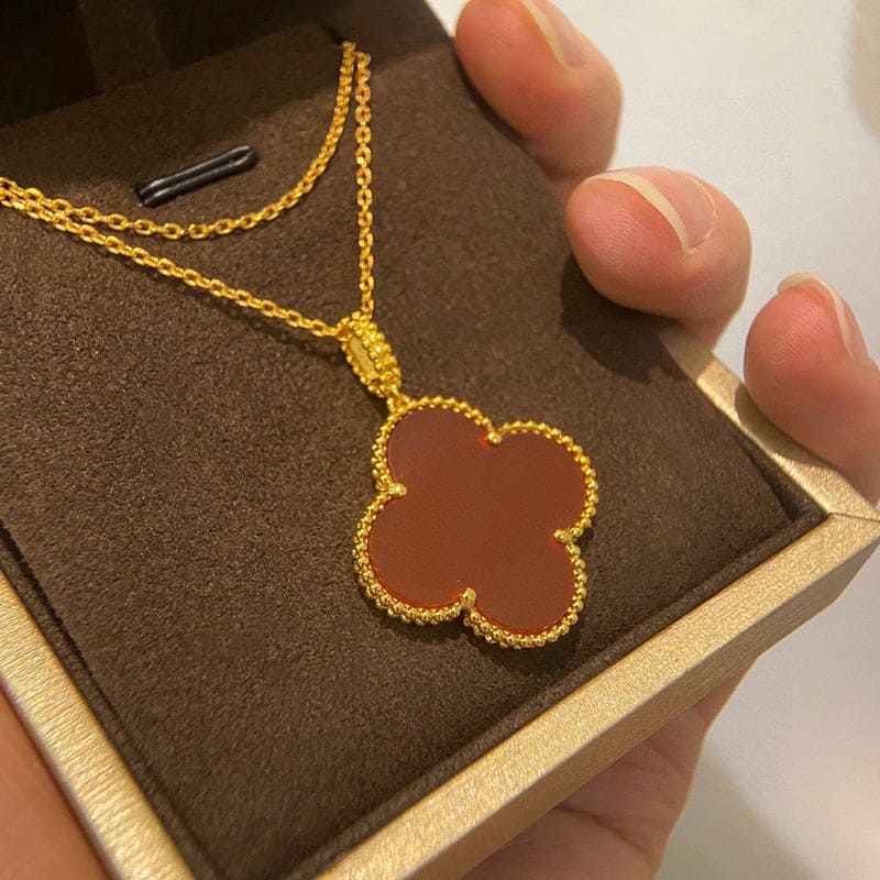 18K Van Cleef & Arpels Magic Alhambra One Motifs Carnelian Clover Necklace
