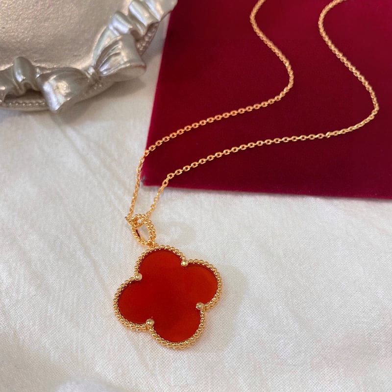 18K Van Cleef & Arpels Magic Alhambra One Motifs Carnelian Clover Necklace