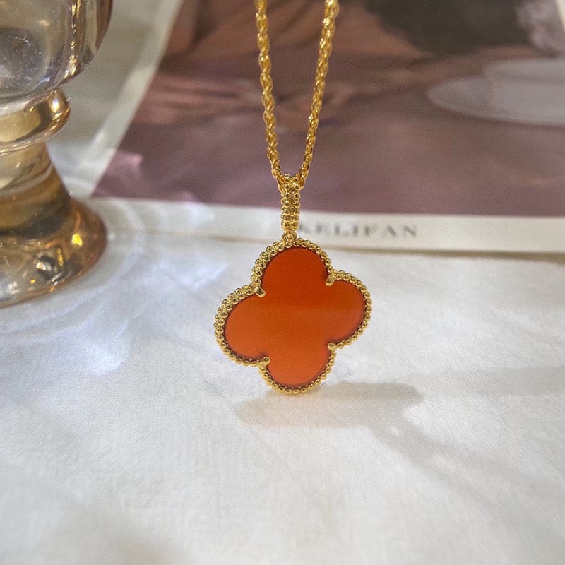 18K Van Cleef & Arpels Magic Alhambra One Motifs Carnelian Clover Necklace