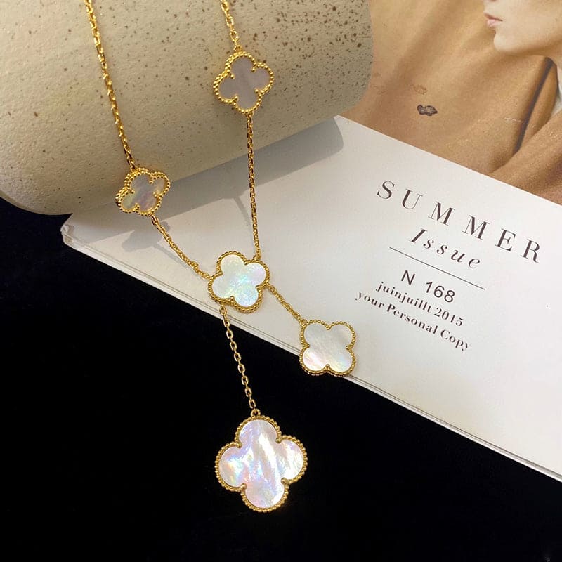 18K Van Cleef & Arpels Magic Alhambra Six Pearls Motifs Clover Necklace
