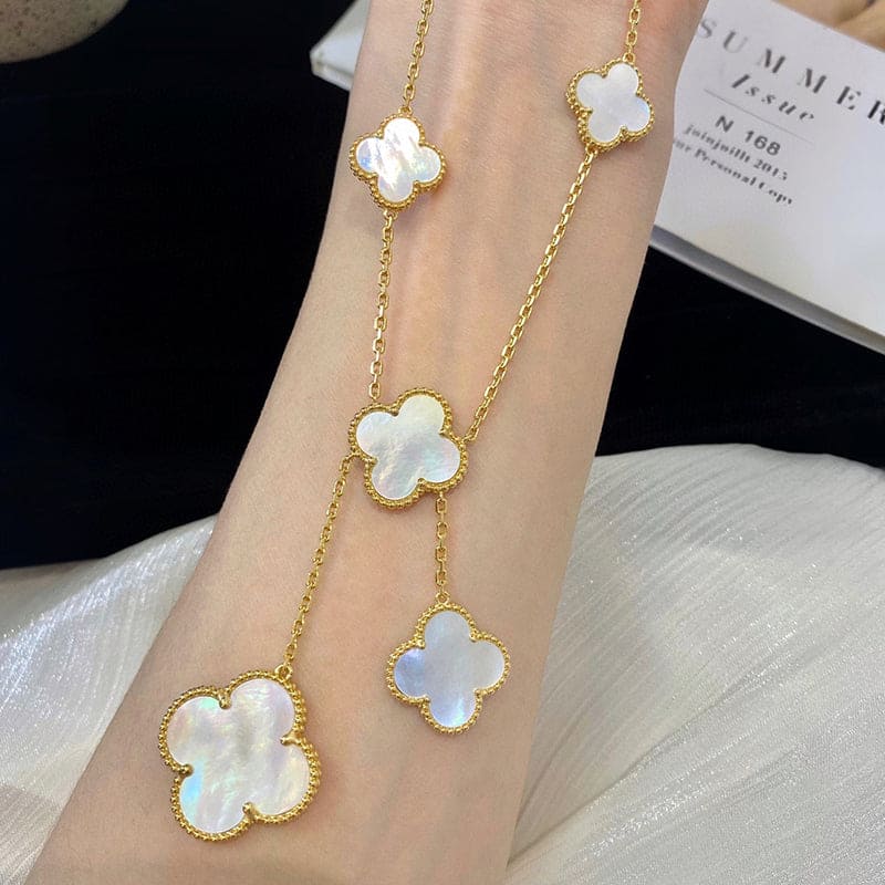18K Van Cleef & Arpels Magic Alhambra Six Pearls Motifs Clover Necklace
