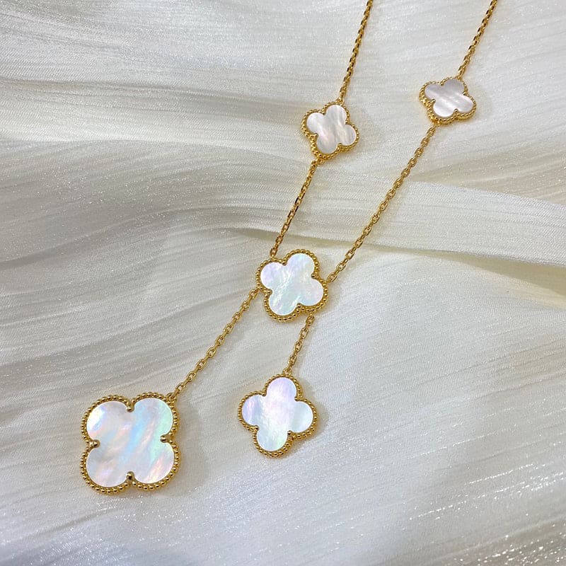 18K Van Cleef & Arpels Magic Alhambra Six Pearls Motifs Clover Necklace