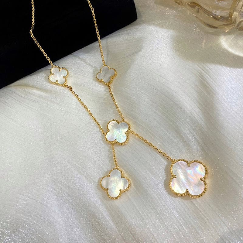 18K Van Cleef & Arpels Magic Alhambra Six Pearls Motifs Clover Necklace