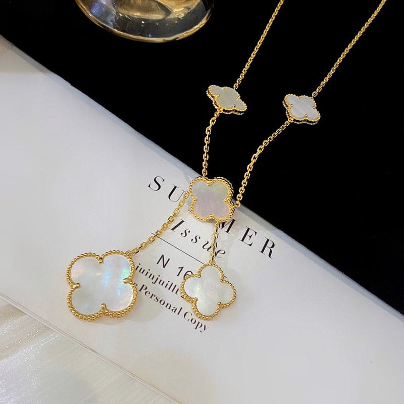 18K Van Cleef & Arpels Magic Alhambra Six Pearls Motifs Clover Necklace