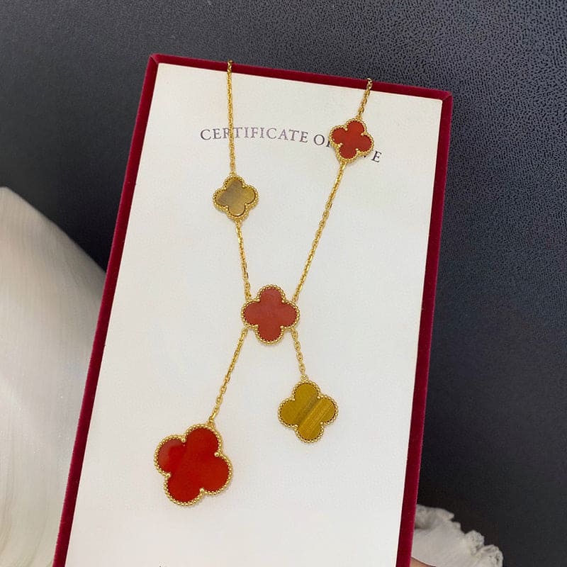 18K Van Cleef & Arpels Magic Alhambra Six Motifs Carnelian Clover Necklace
