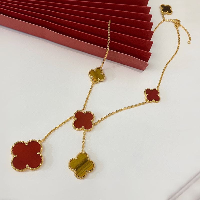 18K Van Cleef & Arpels Magic Alhambra Six Motifs Carnelian Clover Necklace