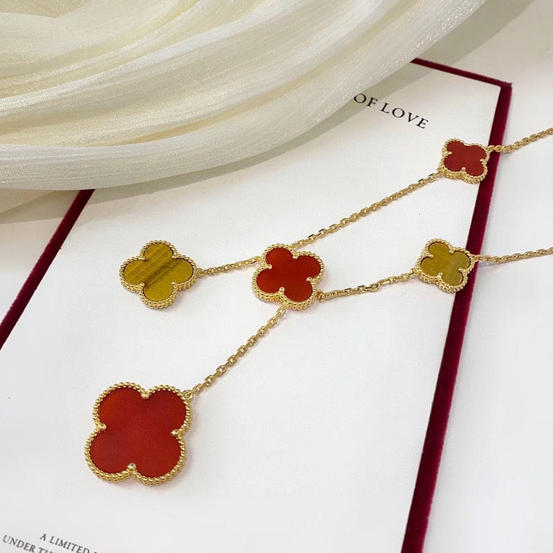 18K Van Cleef & Arpels Magic Alhambra Six Motifs Carnelian Clover Necklace