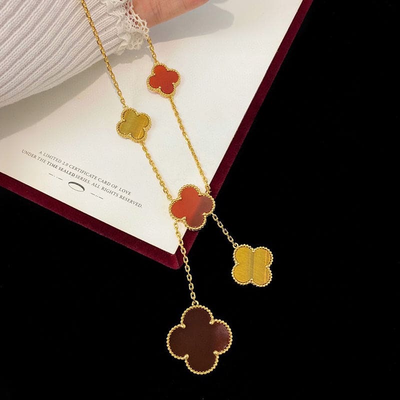 18K Van Cleef & Arpels Magic Alhambra Six Motifs Carnelian Clover Necklace