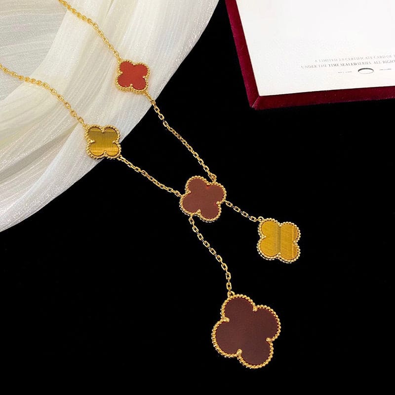 18K Van Cleef & Arpels Magic Alhambra Six Motifs Carnelian Clover Necklace