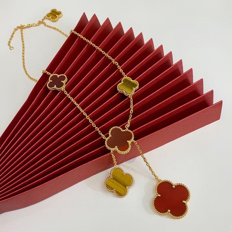 18K Van Cleef & Arpels Magic Alhambra Six Motifs Carnelian Clover Necklace