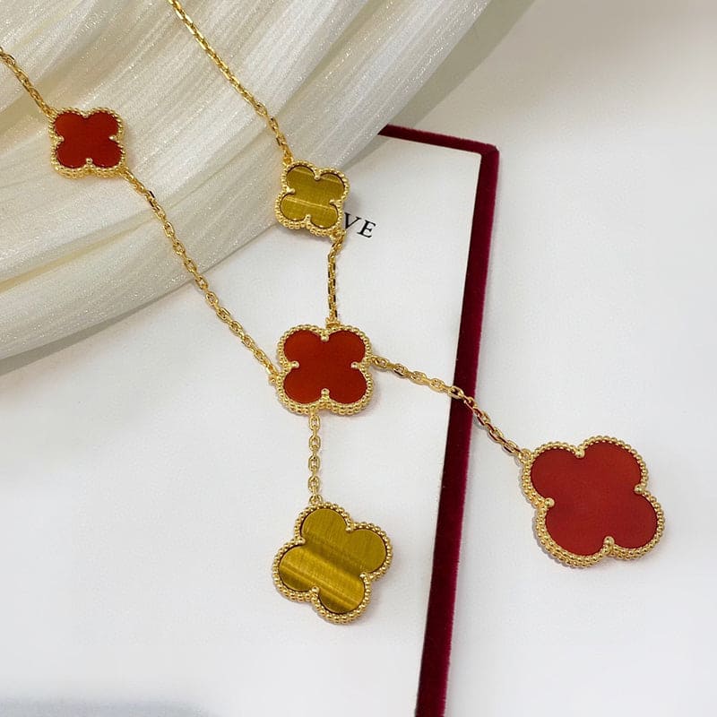 18K Van Cleef & Arpels Magic Alhambra Six Motifs Carnelian Clover Necklace