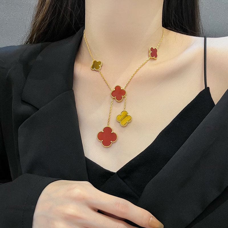 18K Van Cleef & Arpels Magic Alhambra Six Motifs Carnelian Clover Necklace