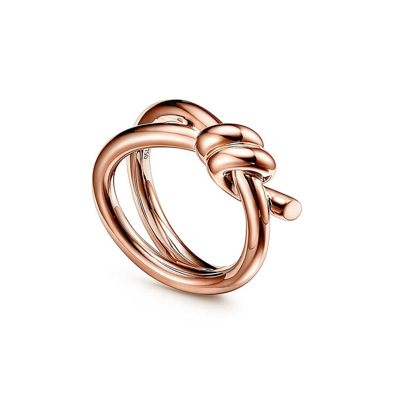 18K Tiffany Rose Gold T Knot Double Row Ring