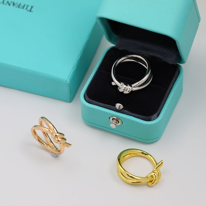 18K Tiffany Rose Gold T Knot Double Row Ring
