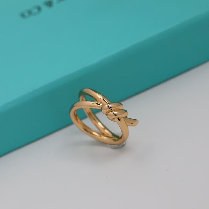 18K Tiffany Rose Gold T Knot Double Row Ring