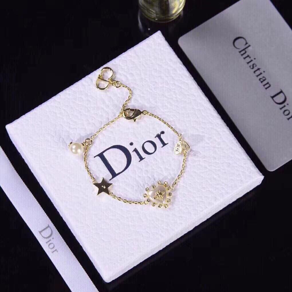 18K Dior Crystal Heart Station Charms Bracelet