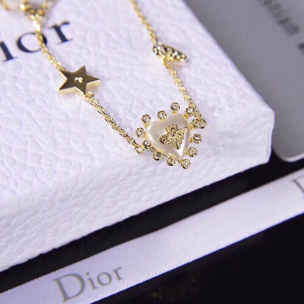 18K Dior Crystal Heart Station Charms Bracelet