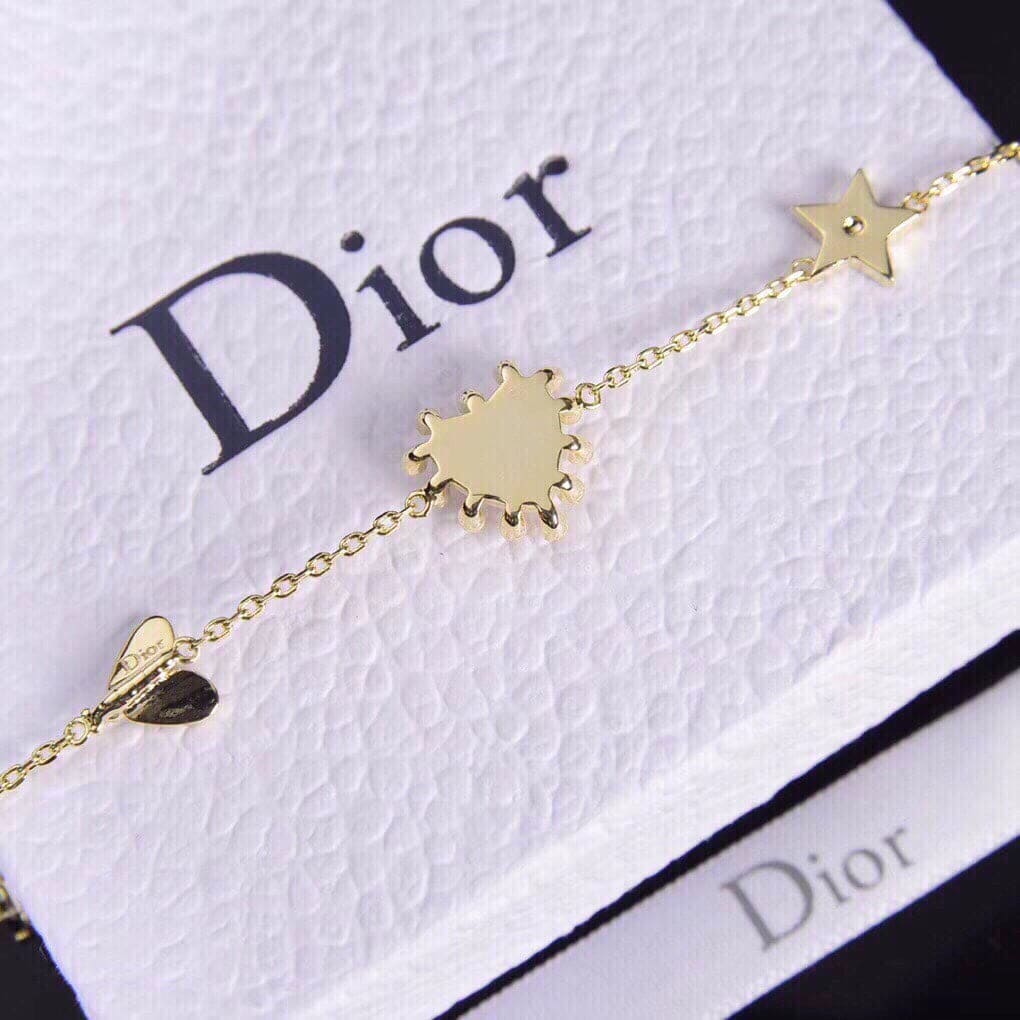18K Dior Crystal Heart Station Charms Bracelet