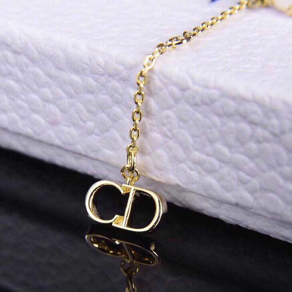 18K Dior Crystal Heart Station Charms Bracelet