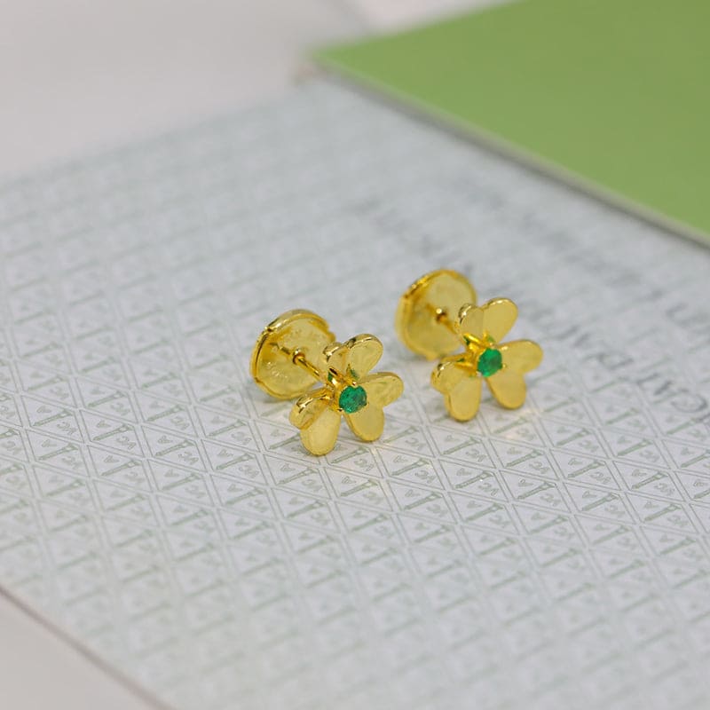 18K Van Cleef & Arpels Frivole Mini Emerald Earrings