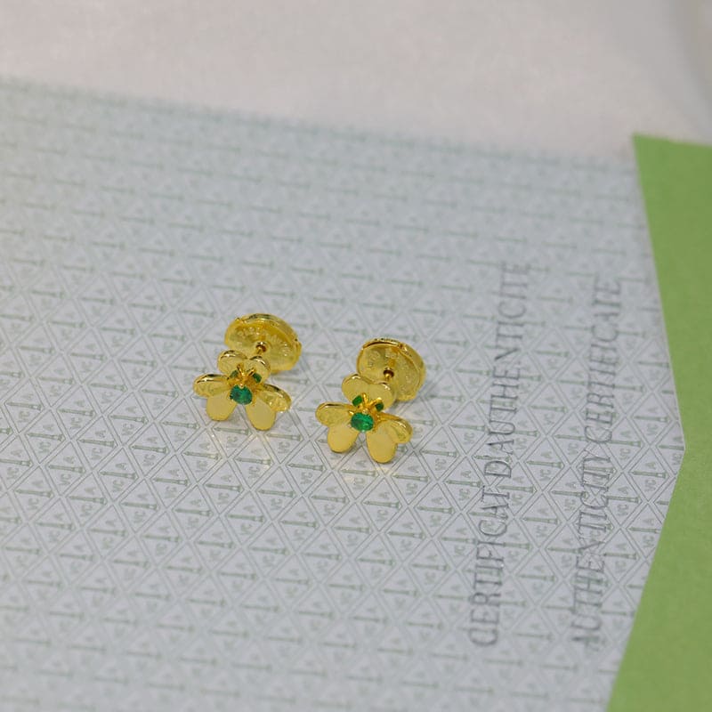 18K Van Cleef & Arpels Frivole Mini Emerald Earrings