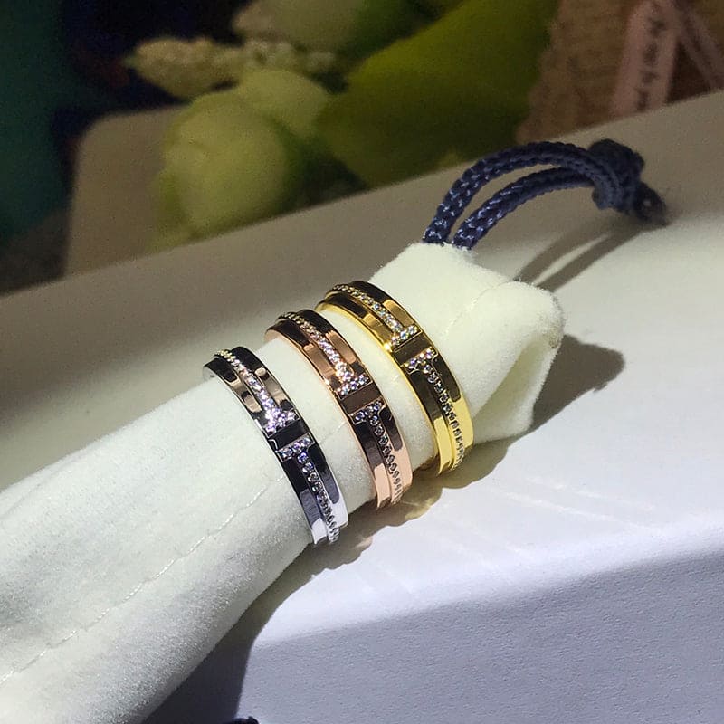 18K Tiffany Yellow Gold T Narrow Diamond Ring