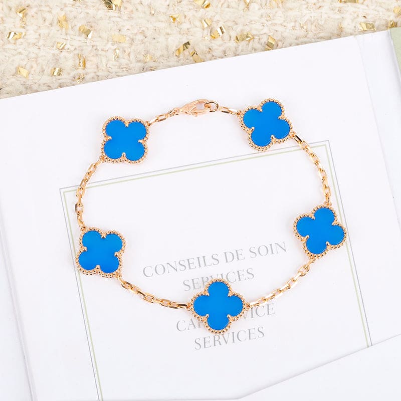 18K Van Cleef & Arpels Vintage Alhambra Five Motifs Agate Clover Bracelet
