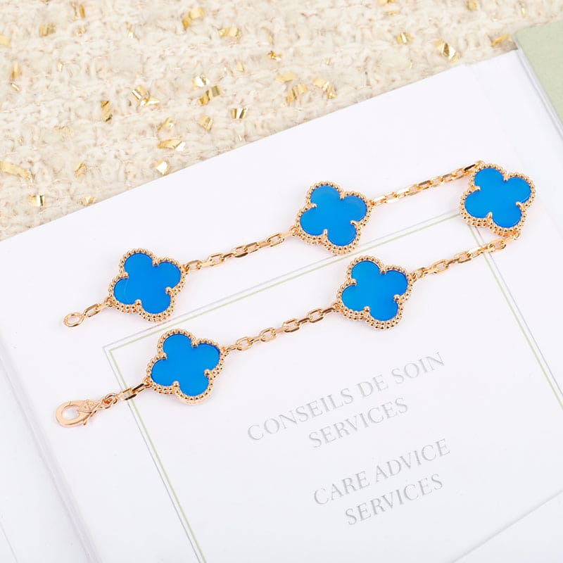 18K Van Cleef & Arpels Vintage Alhambra Five Motifs Agate Clover Bracelet