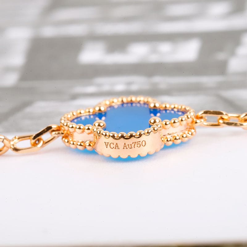 18K Van Cleef & Arpels Vintage Alhambra Five Motifs Agate Clover Bracelet
