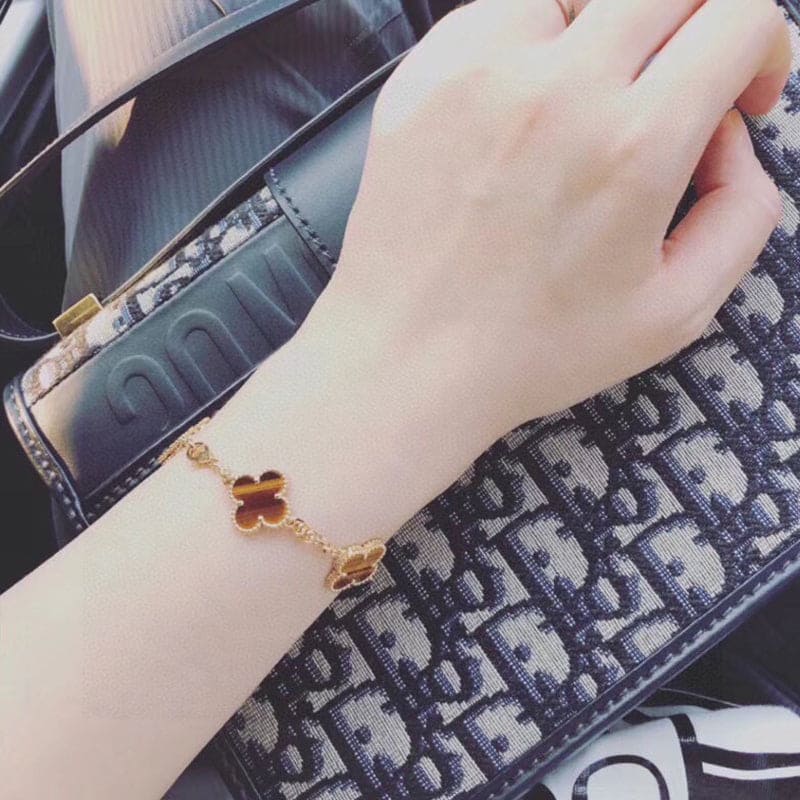 18K Van Cleef & Arpels Vintage Alhambra Five Motifs Tiger Eye Clover Bracelet