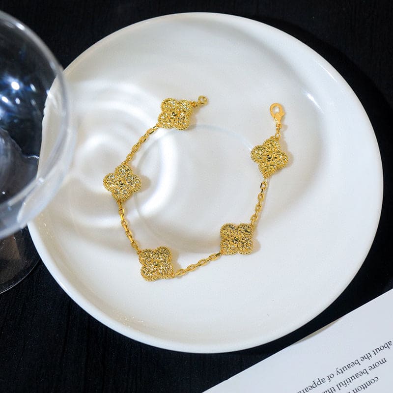 18K Van Cleef & Arpels Yellow Gold Five Motifs Clover Bracelet