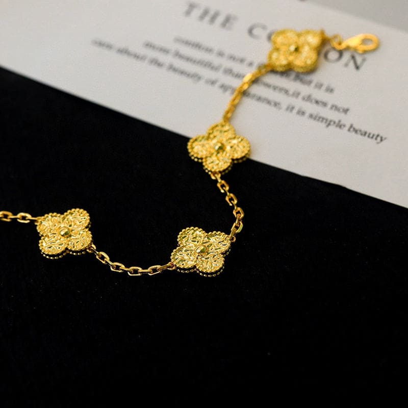 18K Van Cleef & Arpels Yellow Gold Five Motifs Clover Bracelet
