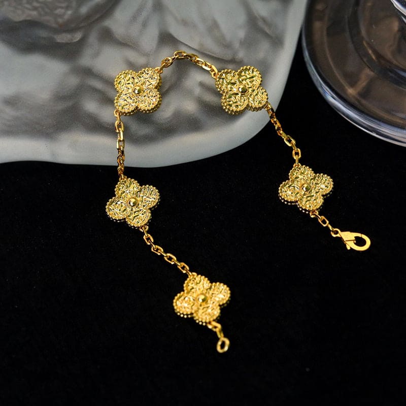 18K Van Cleef & Arpels Yellow Gold Five Motifs Clover Bracelet