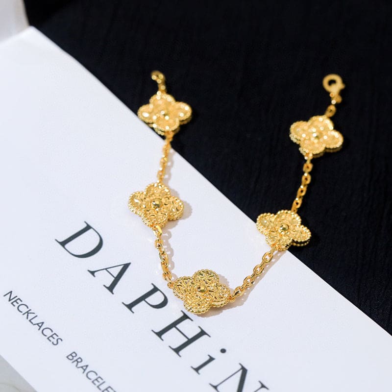 18K Van Cleef & Arpels Yellow Gold Five Motifs Clover Bracelet