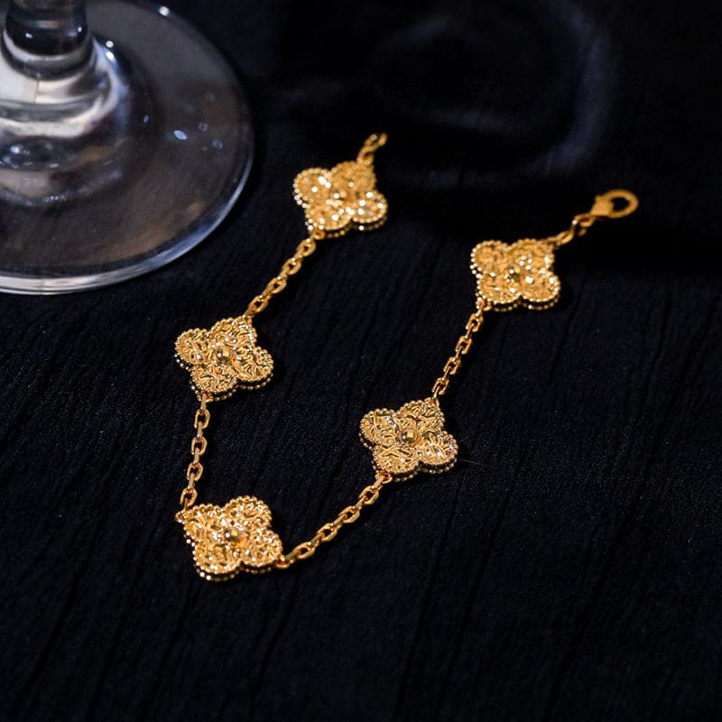 18K Van Cleef & Arpels Rose Gold Five Motifs Clover Bracelet
