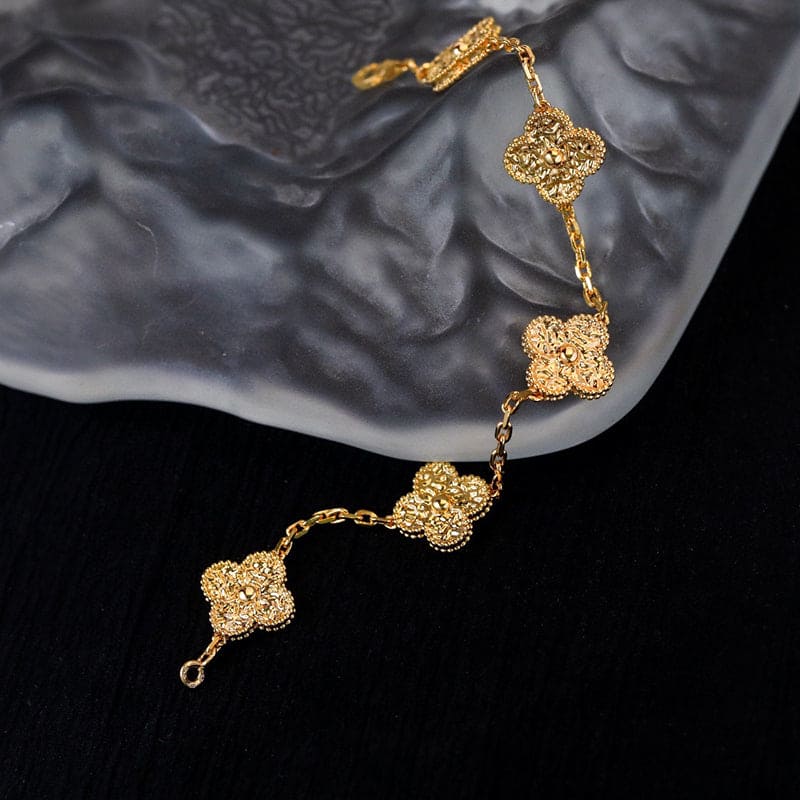 18K Van Cleef & Arpels Rose Gold Five Motifs Clover Bracelet