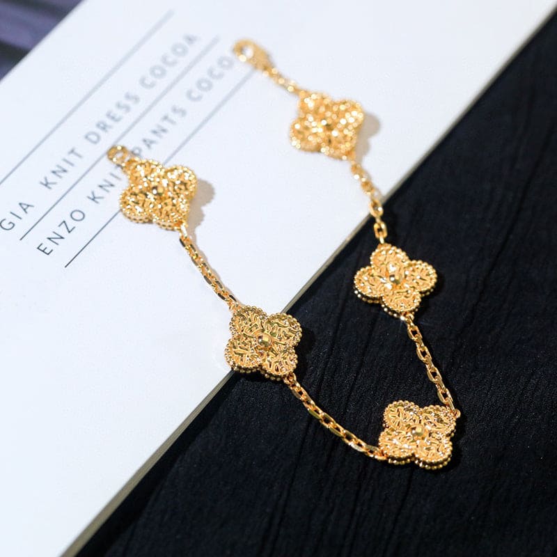 18K Van Cleef & Arpels Rose Gold Five Motifs Clover Bracelet