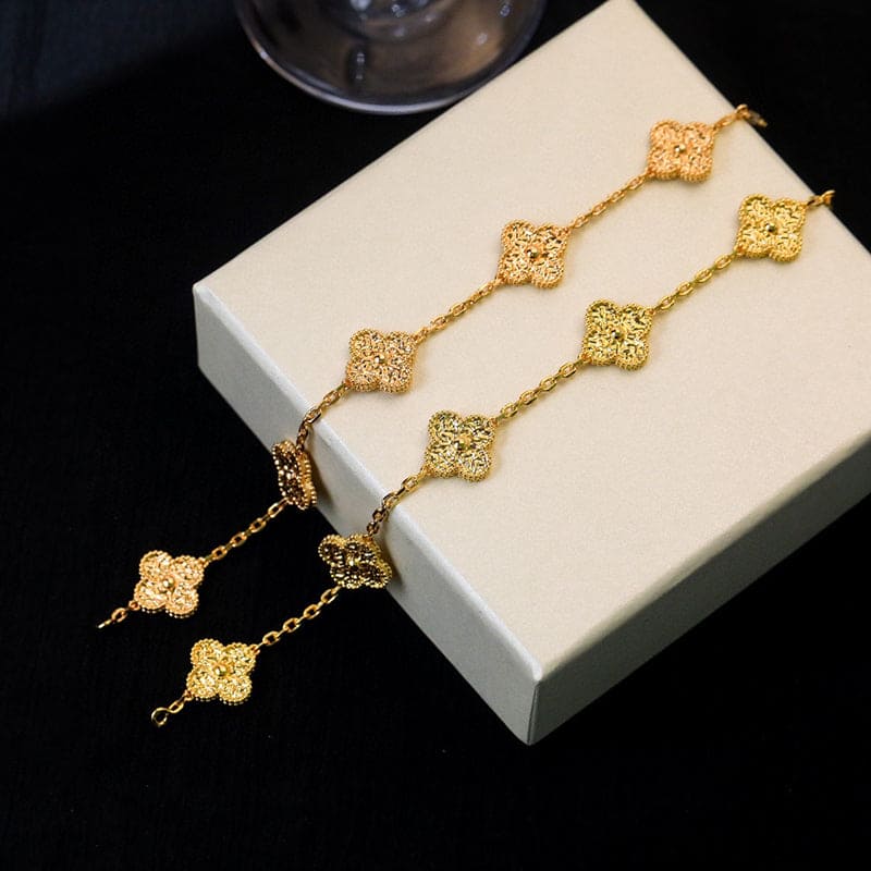 18K Van Cleef & Arpels Yellow Gold Five Motifs Clover Bracelet