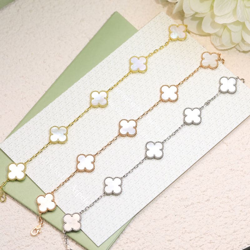 18K Van Cleef & Arpels Vintage Alhambra Five Motifs Pearl Clover Bracelet