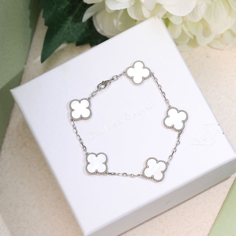 18K Van Cleef & Arpels Vintage Alhambra Five Motifs Pearl Clover Bracelet