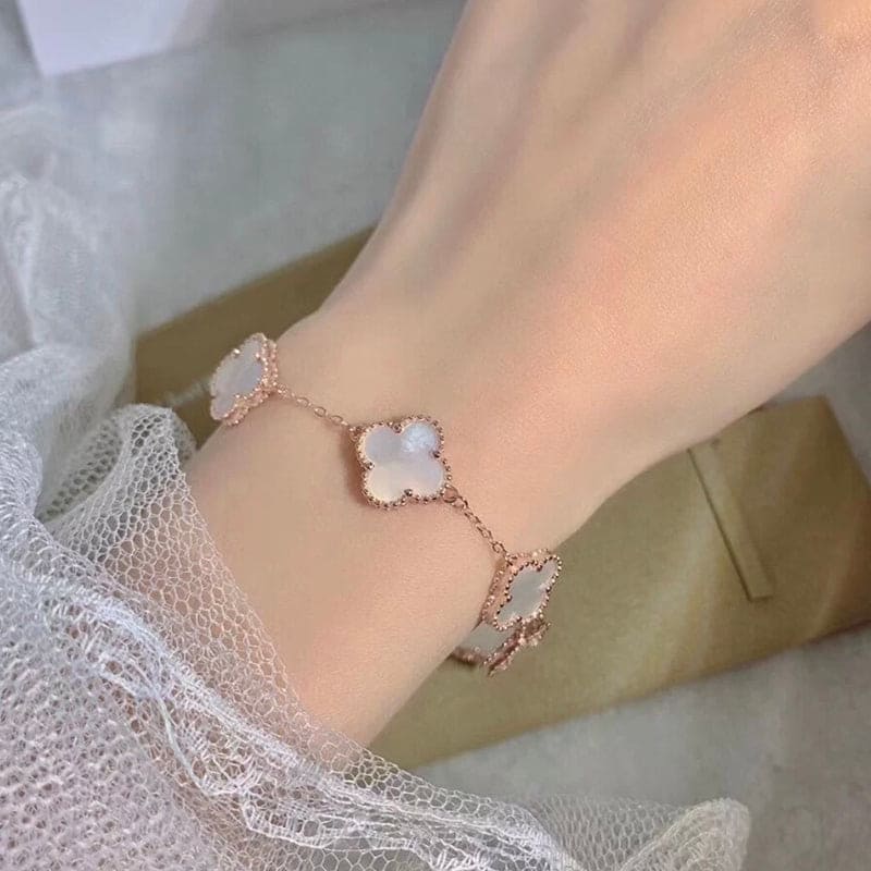 18K Van Cleef & Arpels Vintage Alhambra Five Motifs Pearl Clover Bracelet